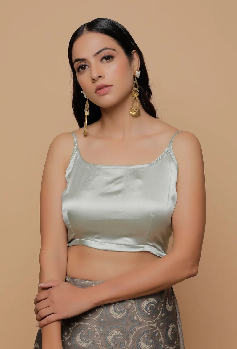 Pastel Green Satin Spagette Strap Blouse