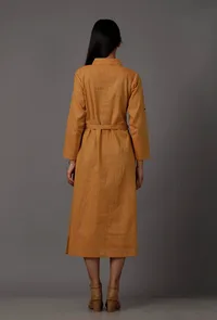 Mustard A-Line Shirt Pure Woven Cotton Dress with Complimentary Matching Mask image 4