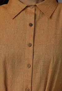 Mustard A-Line Shirt Pure Woven Cotton Dress with Complimentary Matching Mask image 5