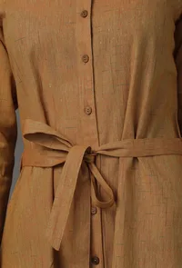 Mustard A-Line Shirt Pure Woven Cotton Dress with Complimentary Matching Mask image 6