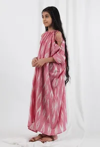 Pink Ikat Tie Up Kaftan Cotton Dress image 2