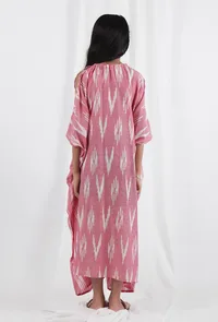 Pink Ikat Tie Up Kaftan Cotton Dress image 4