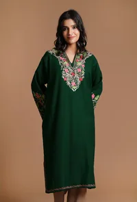 Phthalo Green Aari Embroidered Kashmiri Phiran-Free Size image 1