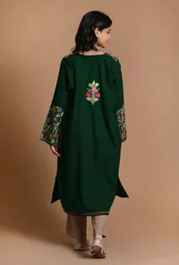 Phthalo Green Aari Embroidered Kashmiri Phiran-Free Size image 4