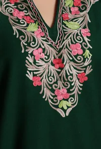 Phthalo Green Aari Embroidered Kashmiri Phiran-Free Size image 5