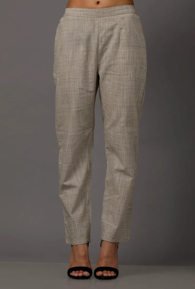 Grey Pure Woven Cotton Pants
