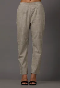 Grey Pure Woven Cotton Pants image 1