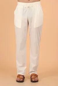 Peach Cotton Mulmul Button Down Short Kurta & White Pant image 4