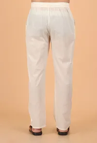 Peach Cotton Mulmul Button Down Short Kurta & White Pant image 6