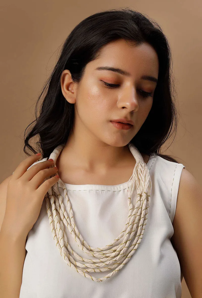 Frost white Thread Tribal Necklace