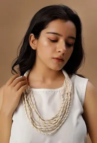 Frost white Thread Tribal Necklace image 1