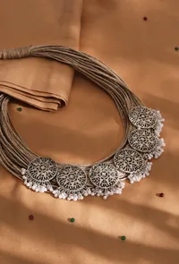 Kundan Party Wear Rose Gold Jute Necklace image 1