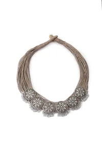 Kundan Party Wear Rose Gold Jute Necklace image 2