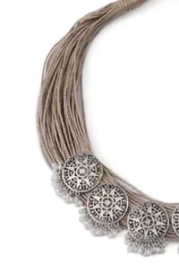 Kundan Party Wear Rose Gold Jute Necklace image 3