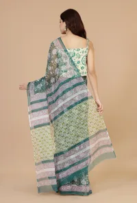 Botanical Green Kota Doriya Saree & Unstitched Blouse image 4