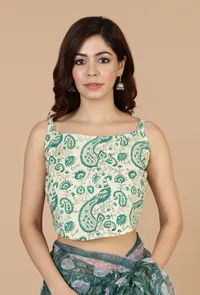 Botanical Green Kota Doriya Saree & Unstitched Blouse image 5