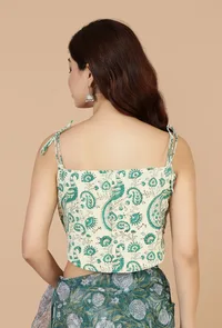 Botanical Green Kota Doriya Saree & Unstitched Blouse image 6
