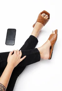 Fawn Brown Quilted Cruelty Free Leather Sliders image 2