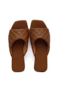 Fawn Brown Quilted Cruelty Free Leather Sliders image 3