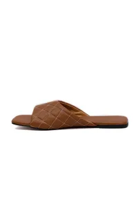Fawn Brown Quilted Cruelty Free Leather Sliders image 4