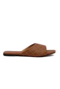Fawn Brown Quilted Cruelty Free Leather Sliders image 5