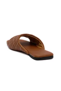 Fawn Brown Quilted Cruelty Free Leather Sliders image 6