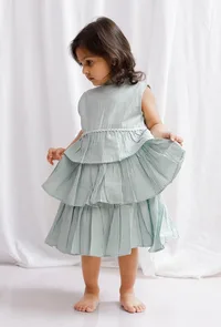 Green Striped Cotton Tier and Layered Dress image 2