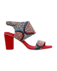 Red Ajrakh Cotton Strappy Block Heels In Suede image 2