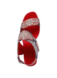 Red Ajrakh Cotton Strappy Block Heels In Suede image 6