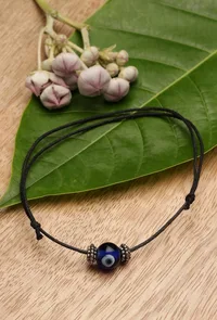 Adjustable Evil Eye Protection Anklet with Nazar Battu Black Thread image 1