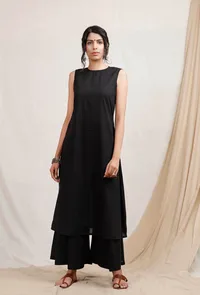 Set of 2: Black A line cotton Kurta and Pallazos image 1