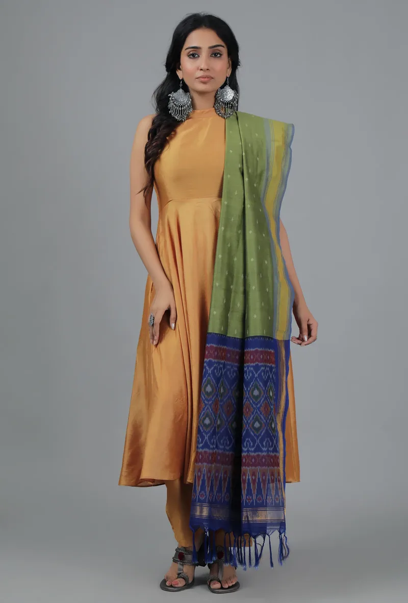 Sea Green & Royal Blue Ikat Dupatta