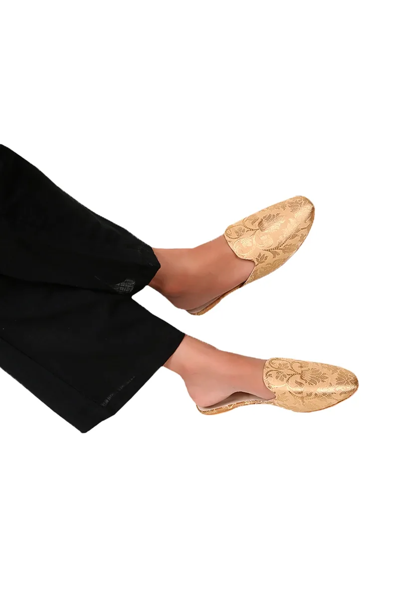 Beige Brocade Slider Mules