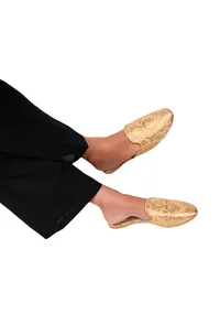 Beige Brocade Slider Mules image 1