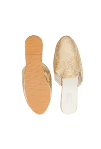 Beige Brocade Slider Mules image 4