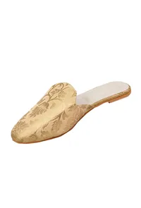 Beige Brocade Slider Mules image 5
