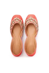 Rust Embroidered Silk Juttis image 2
