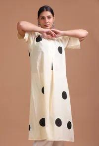 Off White & Black Cotton Printed Dress image 4