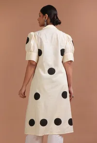 Off White & Black Cotton Printed Dress image 5