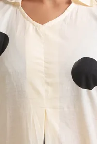 Off White & Black Cotton Printed Dress image 6