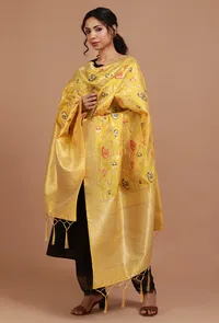 Yellow Color Semi Silk Dupatta With Zari Weaving image 2