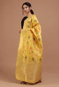 Yellow Color Semi Silk Dupatta With Zari Weaving image 3