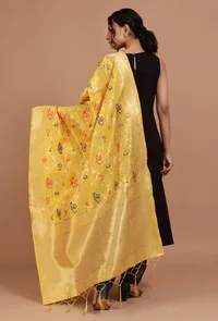 Yellow Color Semi Silk Dupatta With Zari Weaving image 4