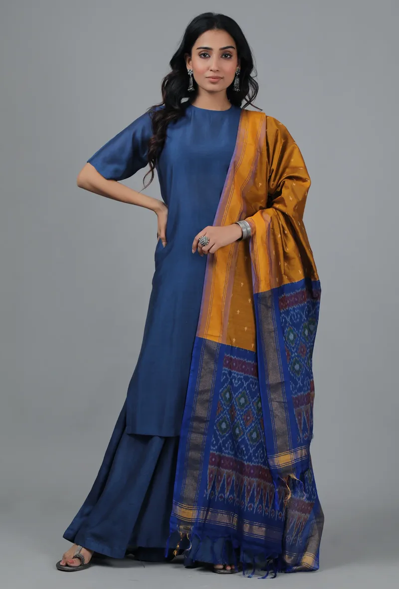 Ochre & Navy Ikat Dupatta