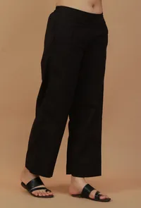 Black Solid Cotton Straight Pant image 3