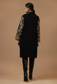 Black Kashmiri Aari Embroidered Woollen Long Jacket image 5