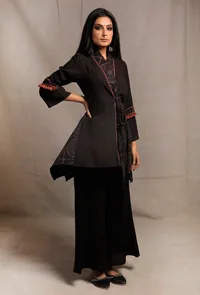 Black Asymmetrical Front Tie Robe image 3
