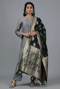 Ink Black Chanderi Brocade Dupatta image 1