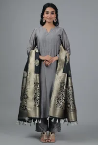 Ink Black Chanderi Brocade Dupatta image 2