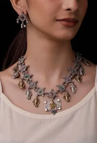 Temple Motif Gold Enamel Elephant Neckpiece image 1